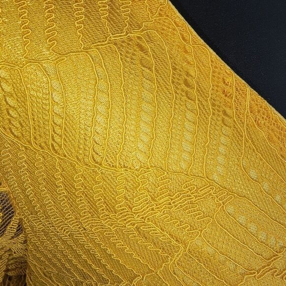 Lulus Harlou Mustard Yellow Lace Ruched Bodycon Dress Size Small - Picture 8 of 11